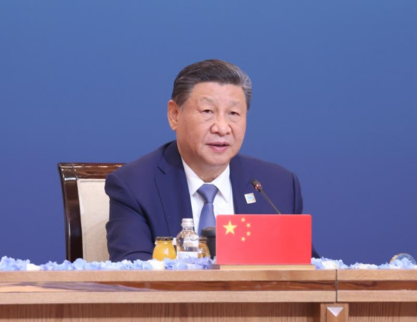 △当地时间2024年7月4日，习近平主席在哈萨克斯坦阿斯塔纳出席“上海合作组织+”阿斯塔纳峰会并发表题为《携手构建更加美好的上海合作组织家园》的重要讲话。