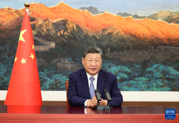 9月24日，国家主席习近平在联合国气候变化峰会发表视频致辞。新华社记者 黄敬文 摄